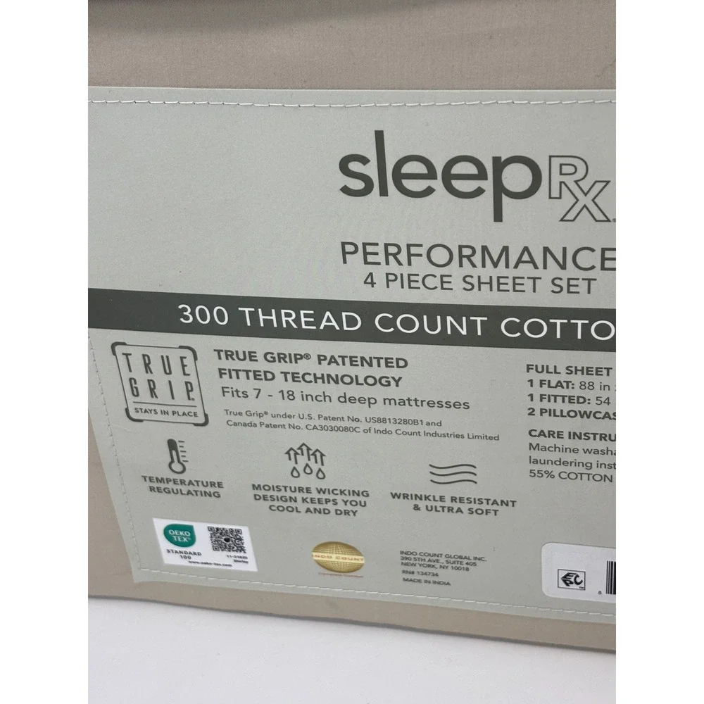 SleepRx Performance 4 Piece Sheet Set Oatmeal Tan Cotton Bamboo Full Set